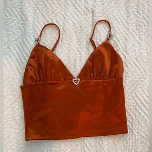 cropped tank top with heart jewel detail